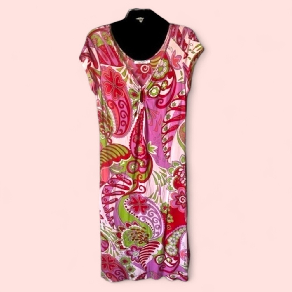 Kara Makan Made in Italy Bright Short Sleeve Slip Dress 40/M